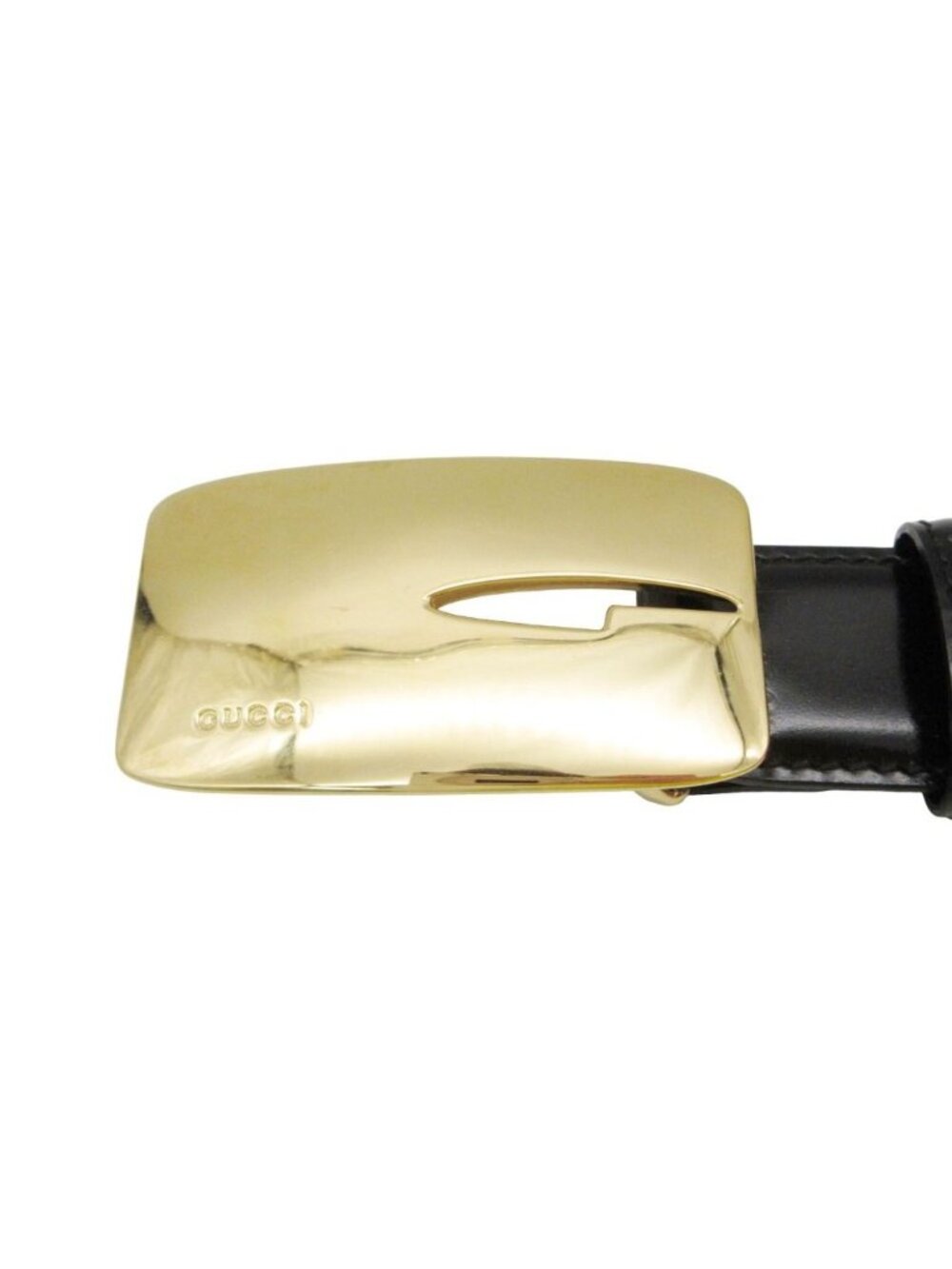 Gucci Belt Leather Logo Gold Buckle Plate Black 70 - Picture 2 of 8
